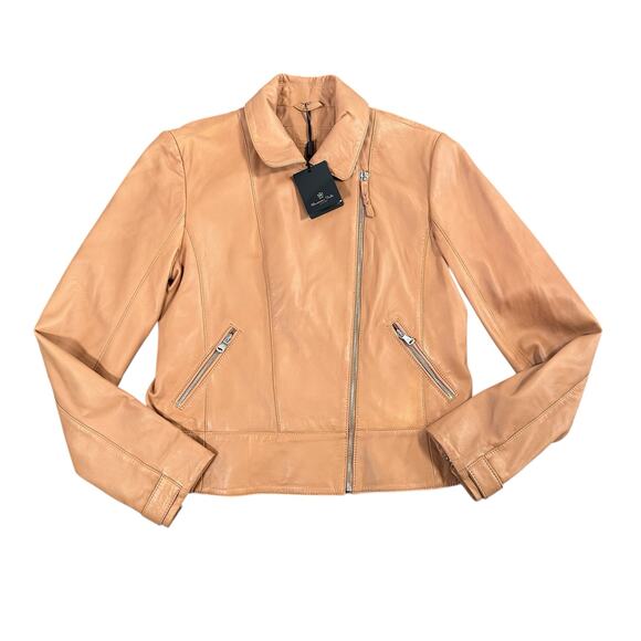 Massimo Dutti Tan Leather Moto Jacket size large NWT - Picture 1 of 9